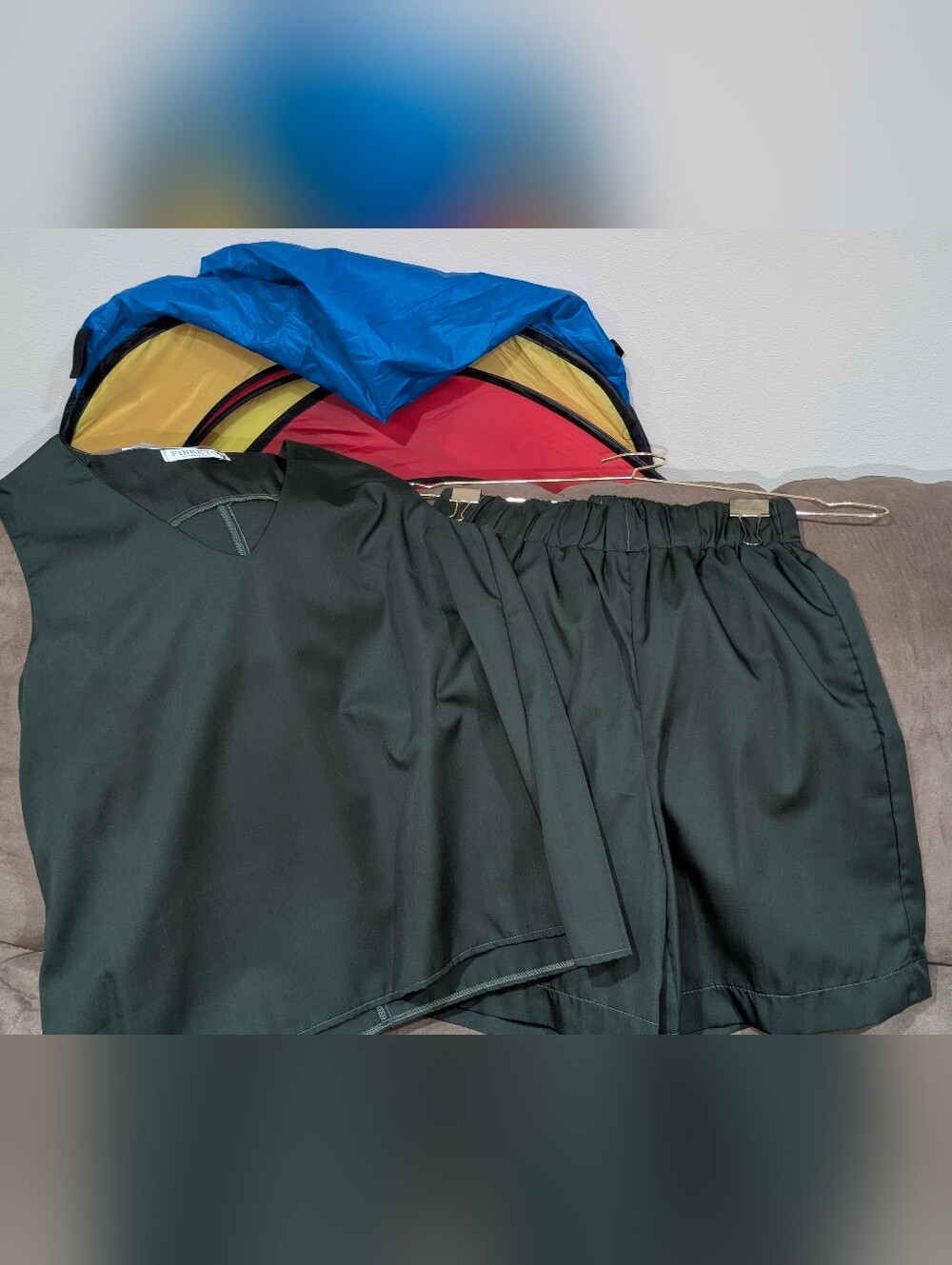 Dark Green Two-Piece Top and Elastic Waist Shorts
